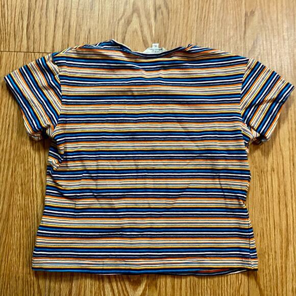 Guess Y2k Blue Orange Striped Cropped Tee Shirt Youth XLarge Womens Small/Medium - Picture 9 of 16